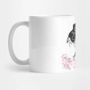 portrait of woman with black curly hair Mug